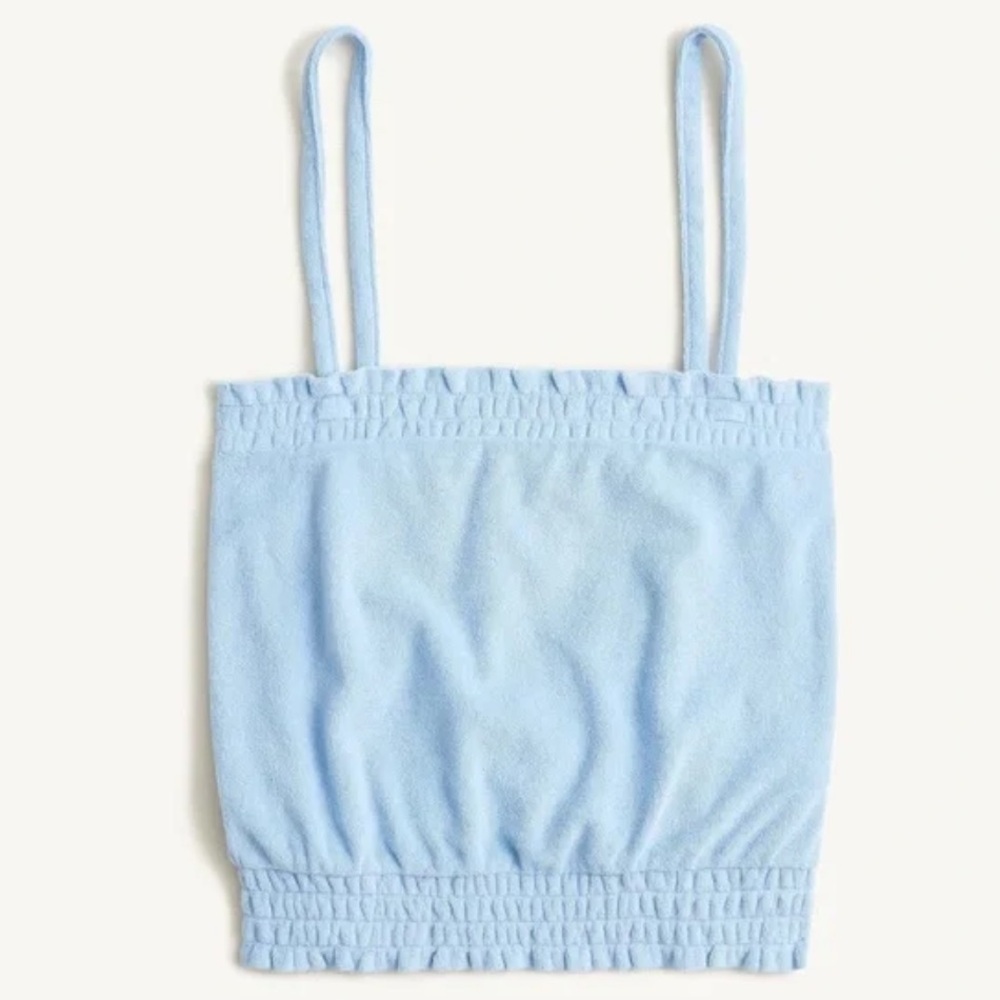 J.Crew Women S Blue Preppy Beach Summer Square Neck Smocked Towel Terry Tank Top